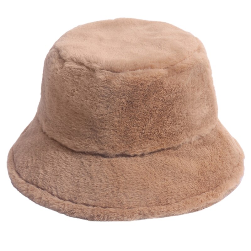 Kvinder vinter fuzzy plys bøttehat ørevarmer rund top vindtæt fisherman cap  lx9e: 4