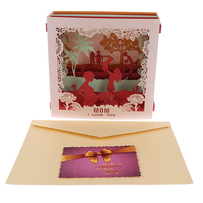 Boîte Pop-Up en 3D sculptée, carte de vœux créative de fête des mères, carte postale faite à la main, cartes tendance