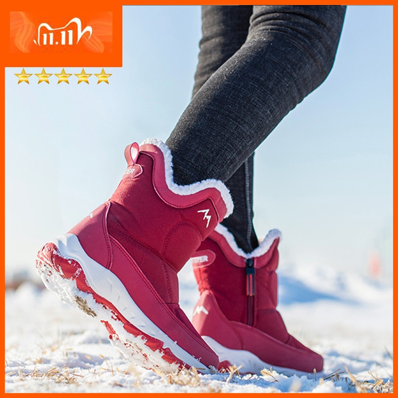 Kvinner snøstøvler glidelås vinterstøvler dame varme plysj vanntette sklisikre vintersko botas de mujer