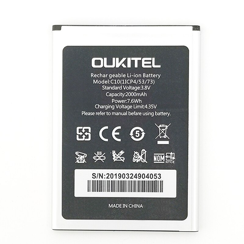 Battery For Oukitel C10 / C10 PRO C10pro Mobile Phone Accumulator 2000mAh Li-ion Replacement Batterie