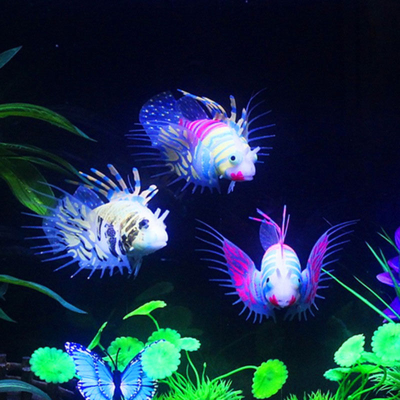 Resplandor en el oscuro ornamento de pez león Artificial para acuario tanque de peces Medusa decoración acuario jardinería Decoración