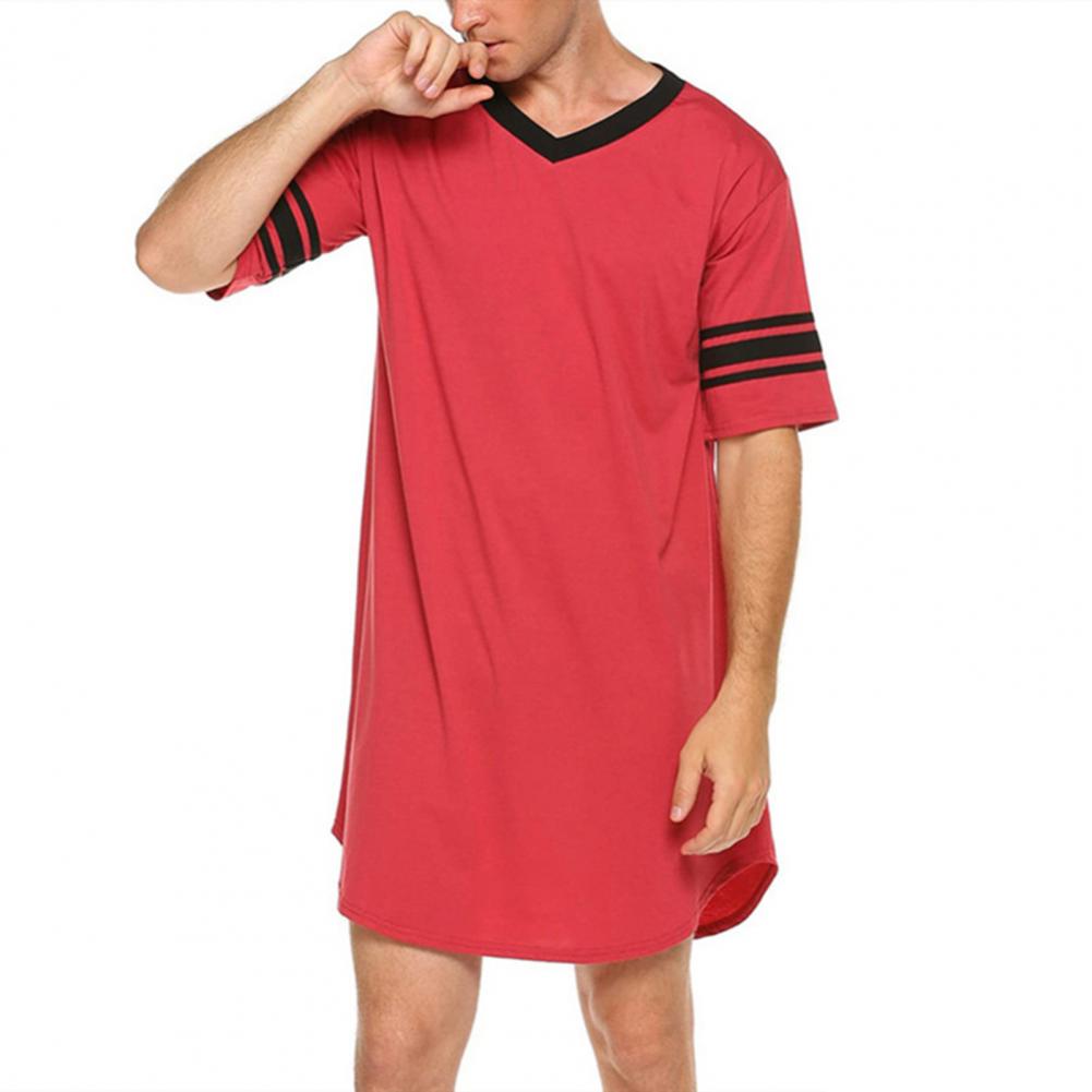 Mannen Loungewear Contrast Kleur Mannen Zomer Lang T-shirt Gestreepte Print Slaapkleding Mannen Badjas Slaap Jurk Homewear Gewaad: M / WHITE