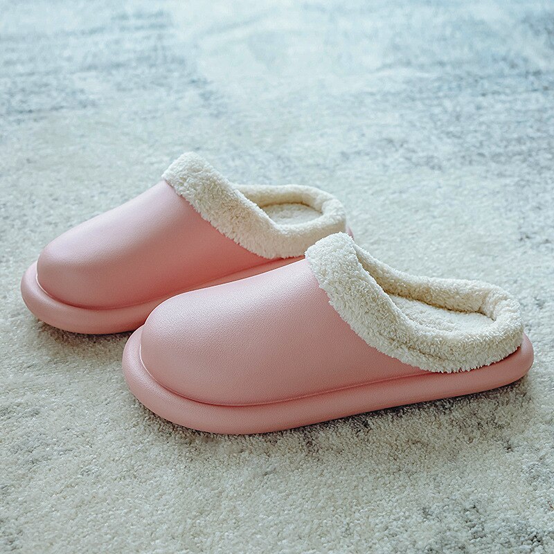 Herfst en winter huispantoffels heren dames waterdichte platform katoenen pantoffels dikke bodem antislip binnen warm zacht: Roze / 38-39