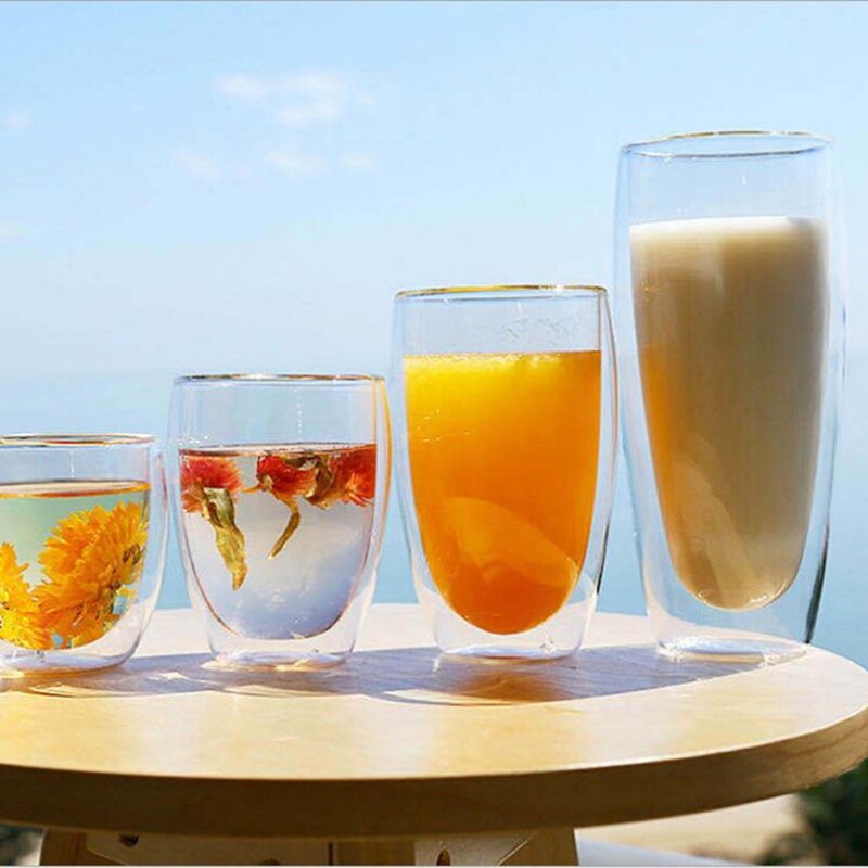 Double Transparent glass coffee cup milk whiskey tea beer double heat resistant cocktail Vodka wine mug Drinkware