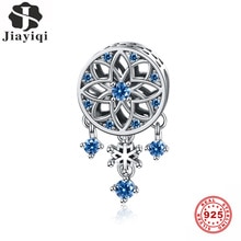 Jiayiqi snowflake dreamcatcher 925 sterling sølv blå cz charms perler fitcharms sølv 925 originale jule smykker