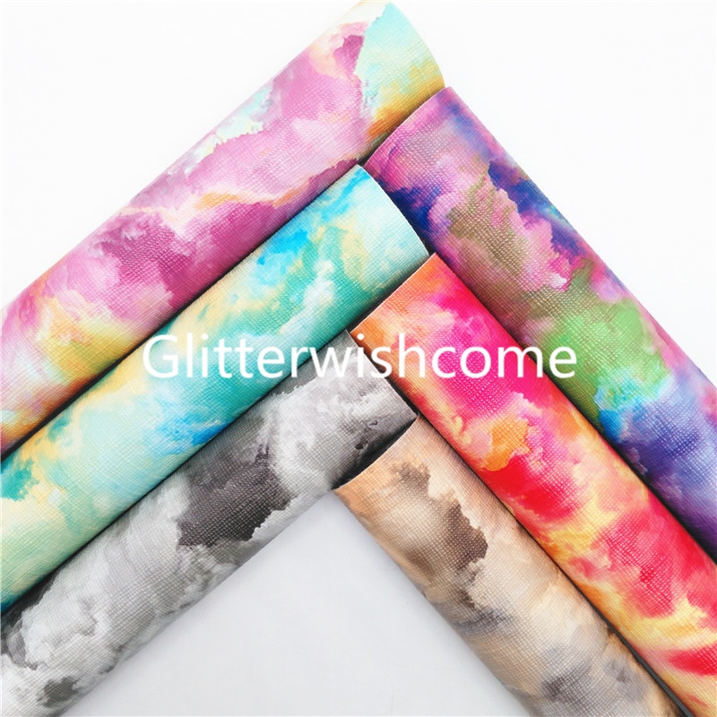 Glitterwishcome 21X29CM A4 Size Tie Dye Cloundy Faux Leer Synthetisch Leer Met Zacht Vilt Backing Voor Maken Bows GM172C