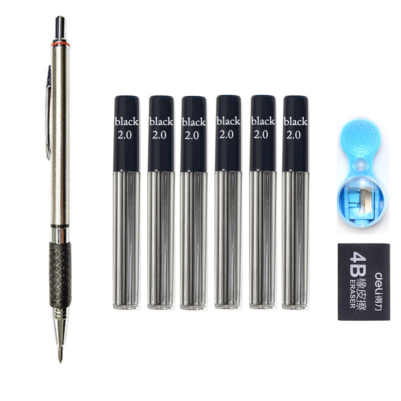 Lápiz mecánico retráctil de Metal/plástico, bolígrafo de 2mm de recambio 2B para la escuela de dibujo de bocetos, color negro, 2,0: Lavanda