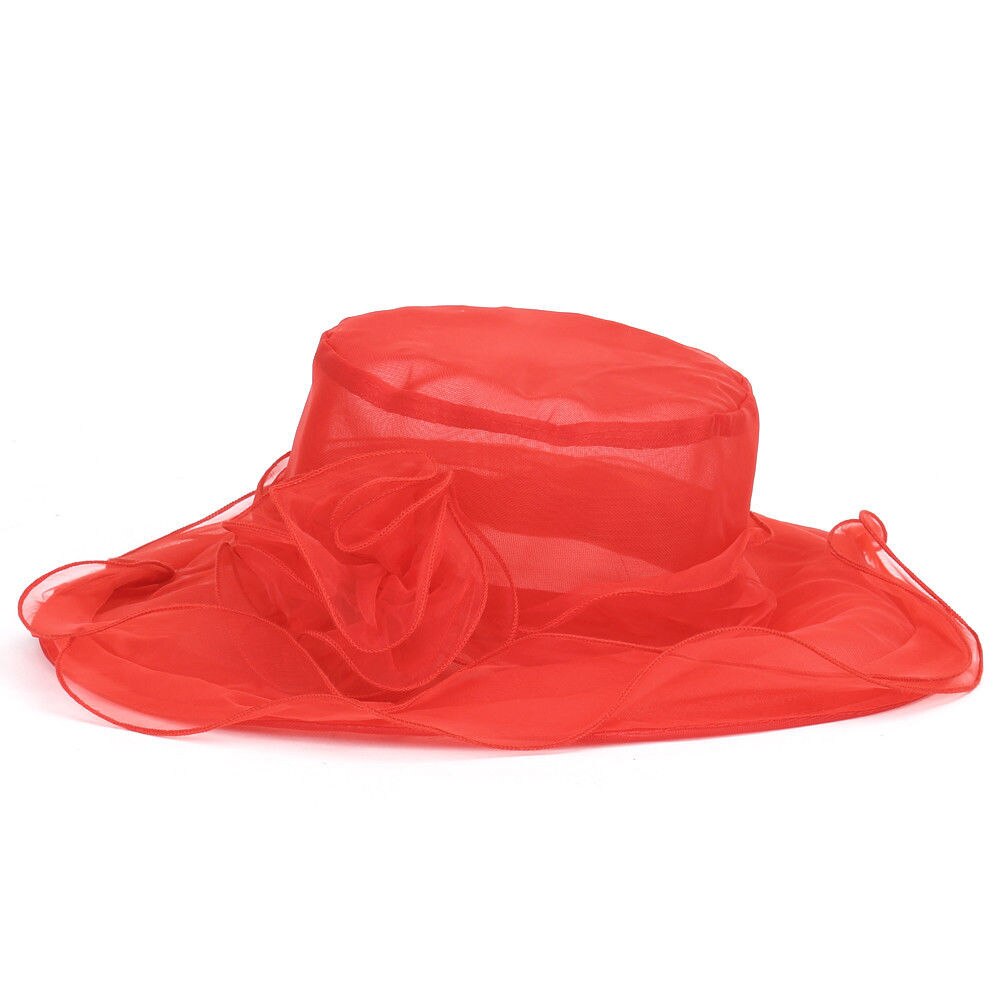 Kvinner vidkant kentucky derby solhatt bryllup teselskap kirke organza hatter lilla gull rød blå rosa: Rød