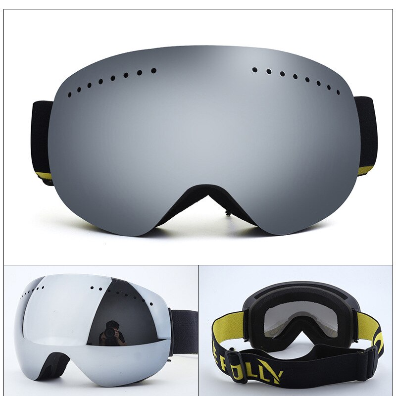 Anti-fog UV400 Snowboard Goggles Ski Goggles with Magnetic Double Layer Polarized Lens Skiing Men Women Ski Glasses Eyewear: black silver