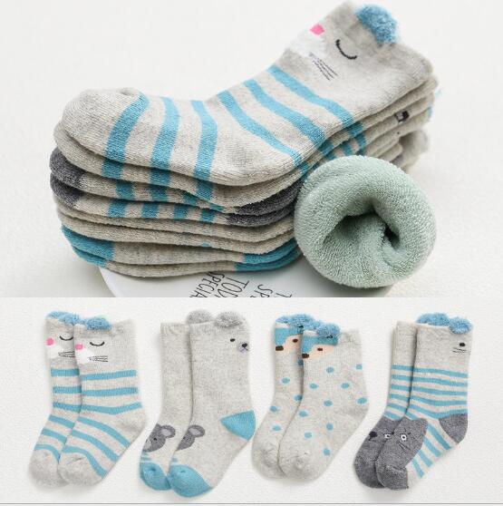 4Pairs Pack thickening terry baby socks cartoon children's socks warm kids cartoon boys girls socks for 0-3Y