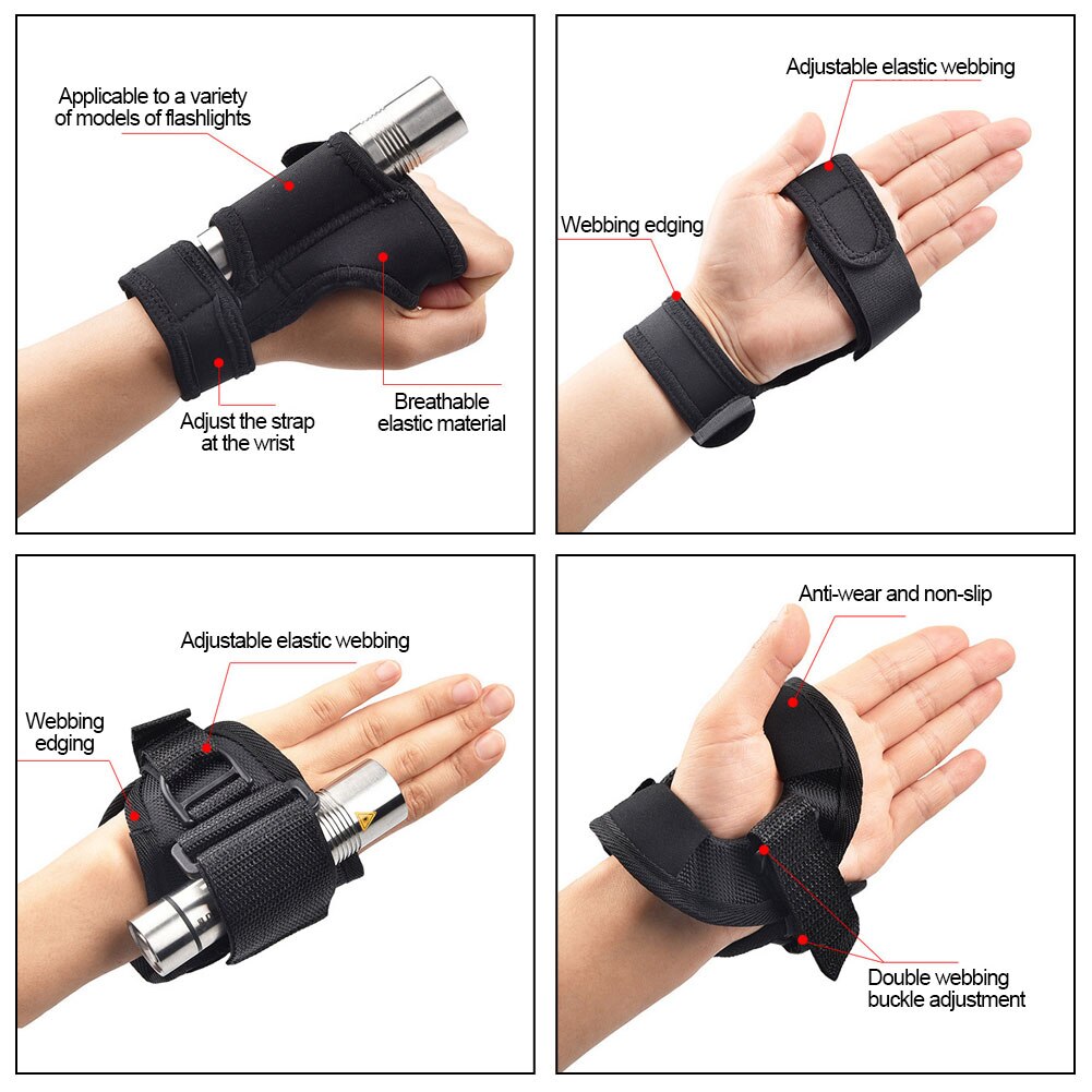 Durable Neoprene Torch Flashlight Holder Hand Arm Mount Wrist Strap Glove Hand Free Underwater Scuba Diving Flashlight Holster