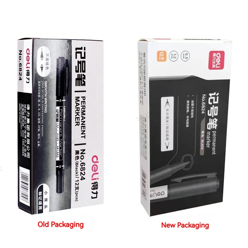 Deli 5/9pcs Twin Tip Permanent Marker Pens 0.5-1.2mm Nib Waterproof Ink Oily Black Ink Fine Point Paint Marker Pen Stationery