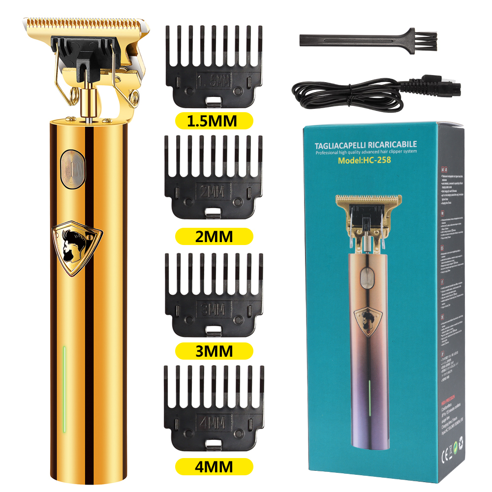 Gorąca sprzedaż nowa elektryczna maszynka do strzyżenia włosów USB akumulator 0mm golarka trymer do brody profesjonalne mężczyźni ścinanie włosów maszyna Barbershop: gold