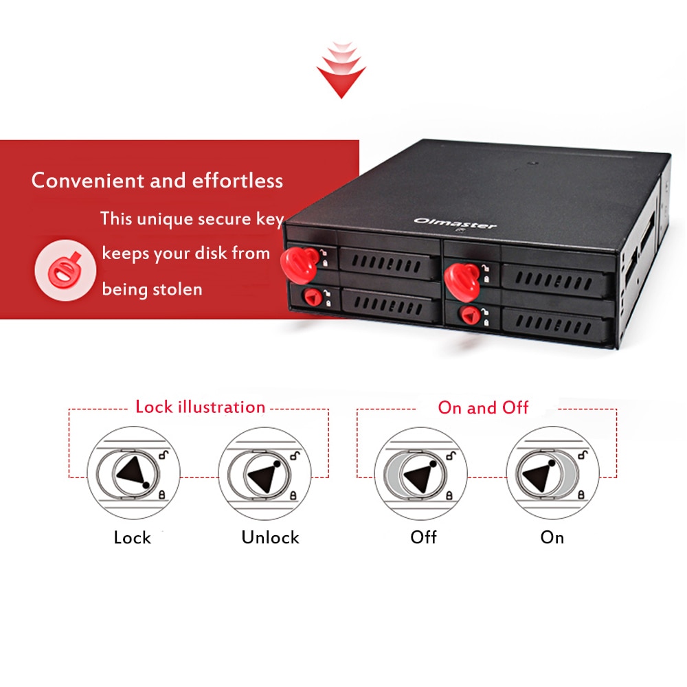 Oimaster 4 fack 2.5 '' sata hdd ssd hårddisk mobil rack backplane med nyckellås locker funktion 6 gbps för 5.25 '' drive bay