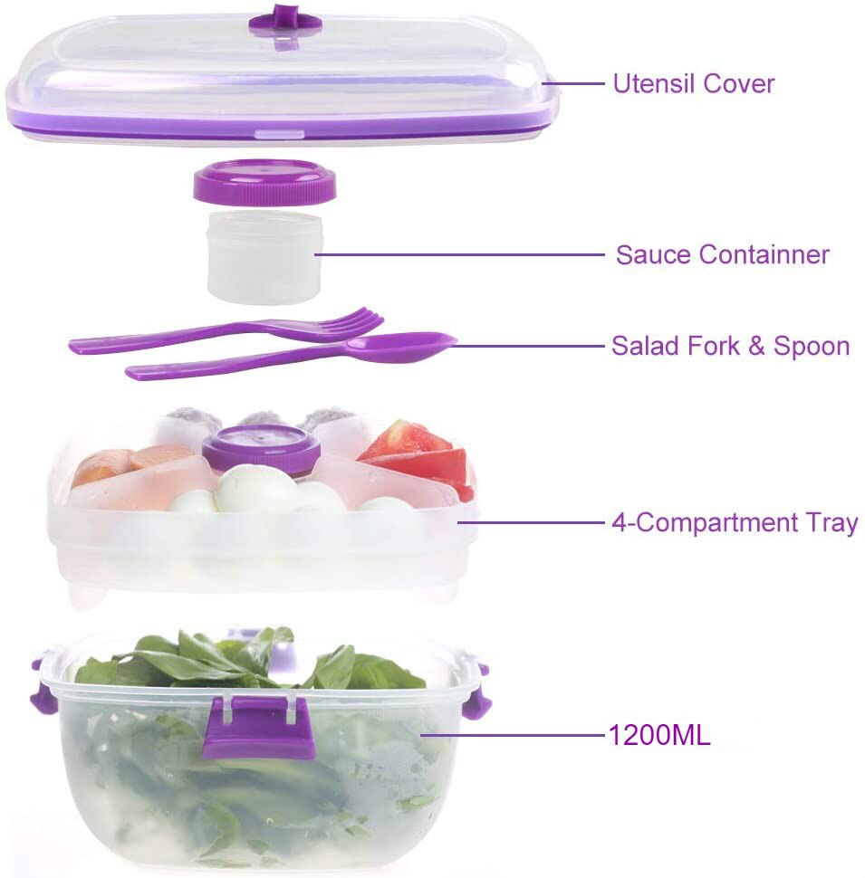 Portable Salad Container Lunch Container Salad Bowl With Dressing Container Salad Kit Microwave Safe Picnic Food Container: Purple