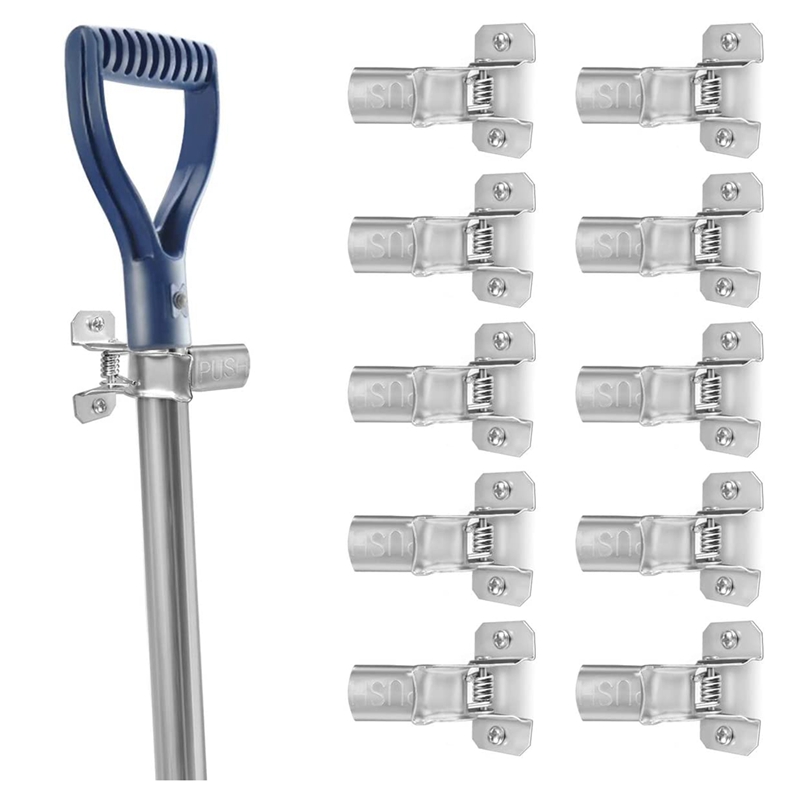 10 Pack Spring Grip Clamps Metal Wall Mounted Tool Clips Garage Closet Wall Organizer Holder For Rakes, Shovels, Brooms