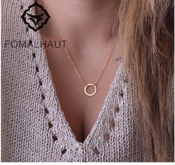 Simples estilo ins círculo cor de ouro corrente colar longo tira pingente colares para mulheres 2020 moda jóias