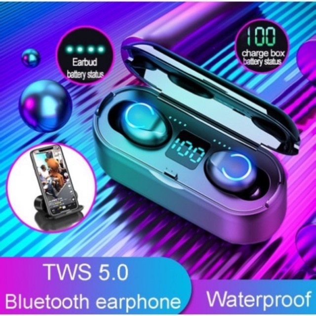AMOI – écouteurs sans fil Bluetooth F9 TWS IPX7, oreillettes de Sport 9D, affichage, micro, casque d'écoute pour Iphone Xiaomi Huawei