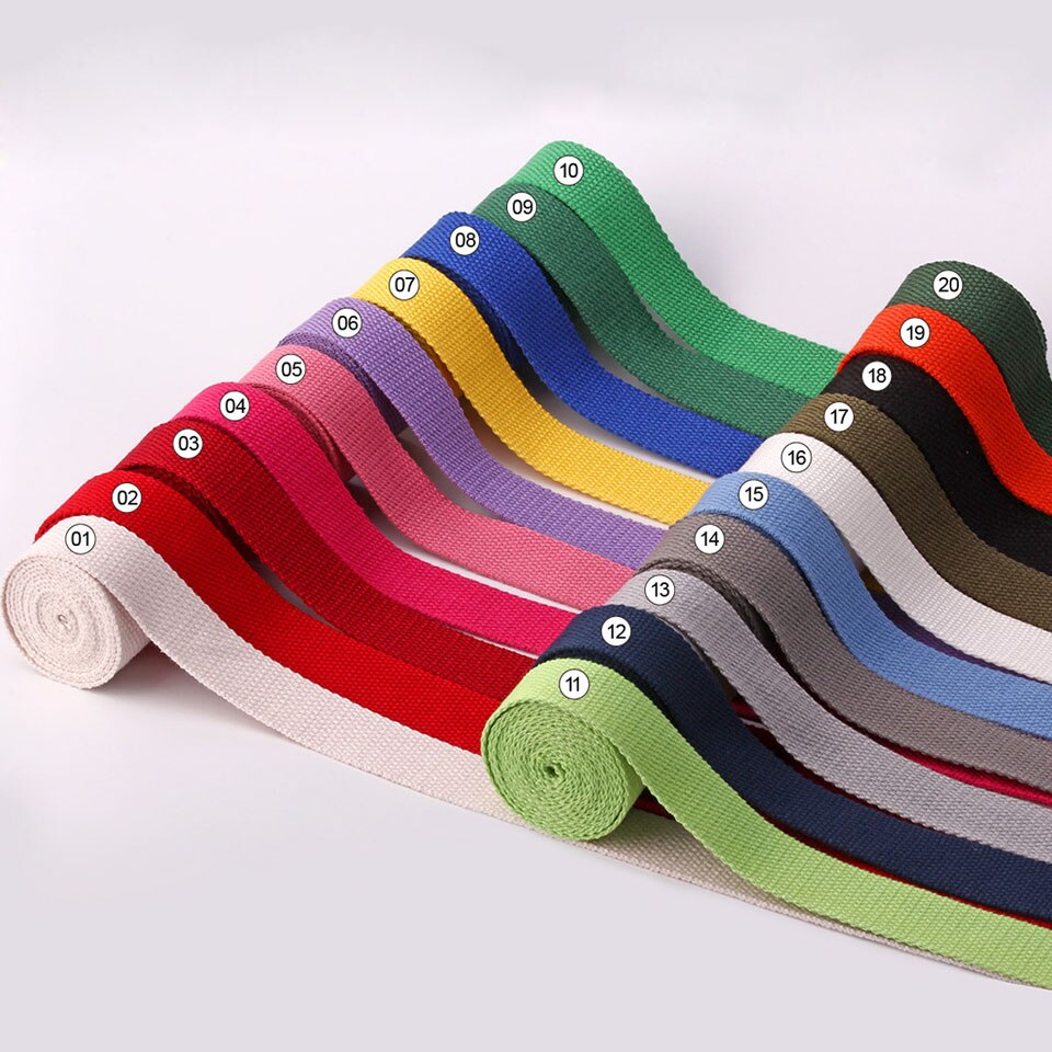 20mm 50 Yards Soft Cotton Canvas Webbing Strap for Backpack 1.2mm-1.5mm Thickness Bias Tape Bag Strap Sewing Ribbon 19 Colors
