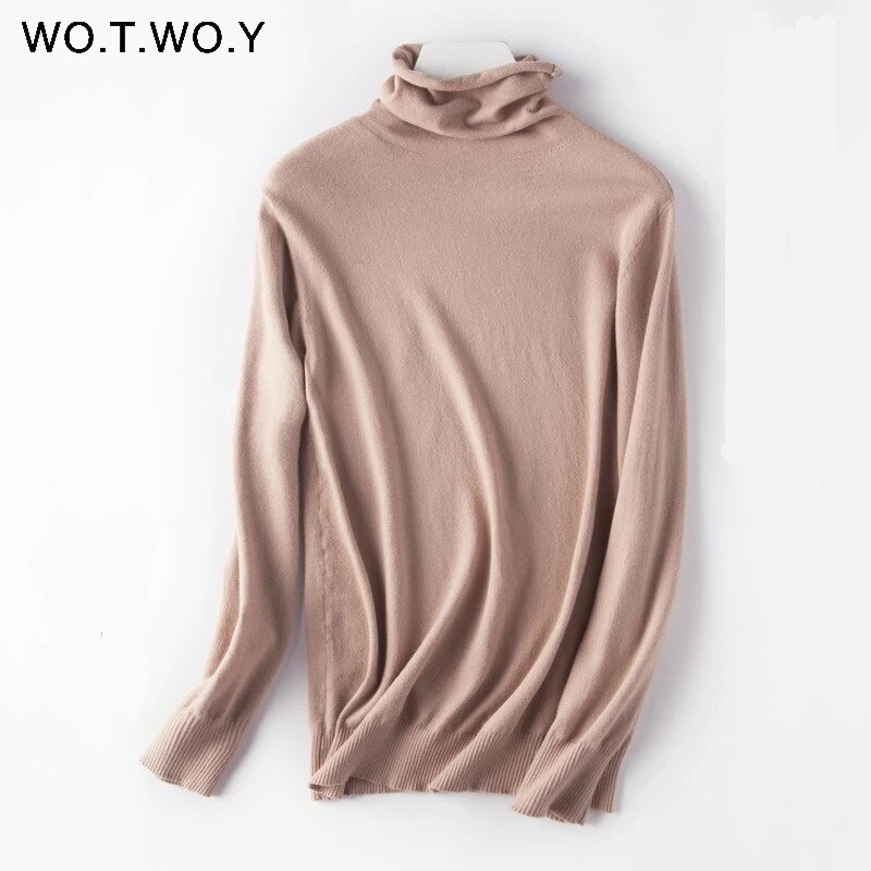 Wotwoy höst vinter slimmad tröja dam basic bottenstickat dam stickade bomullströjor femme jumper