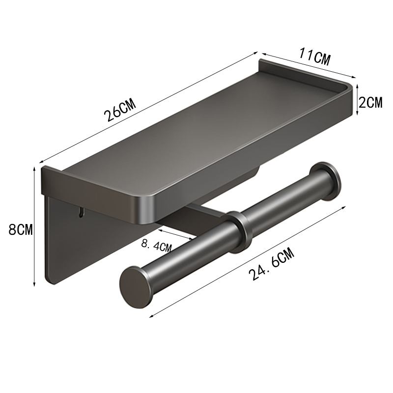 Soporte de papel higiénico grande, portarrollos de papel montado en la pared con bandeja de almacenamiento, soporte para teléfono móvil, accesorios de baño