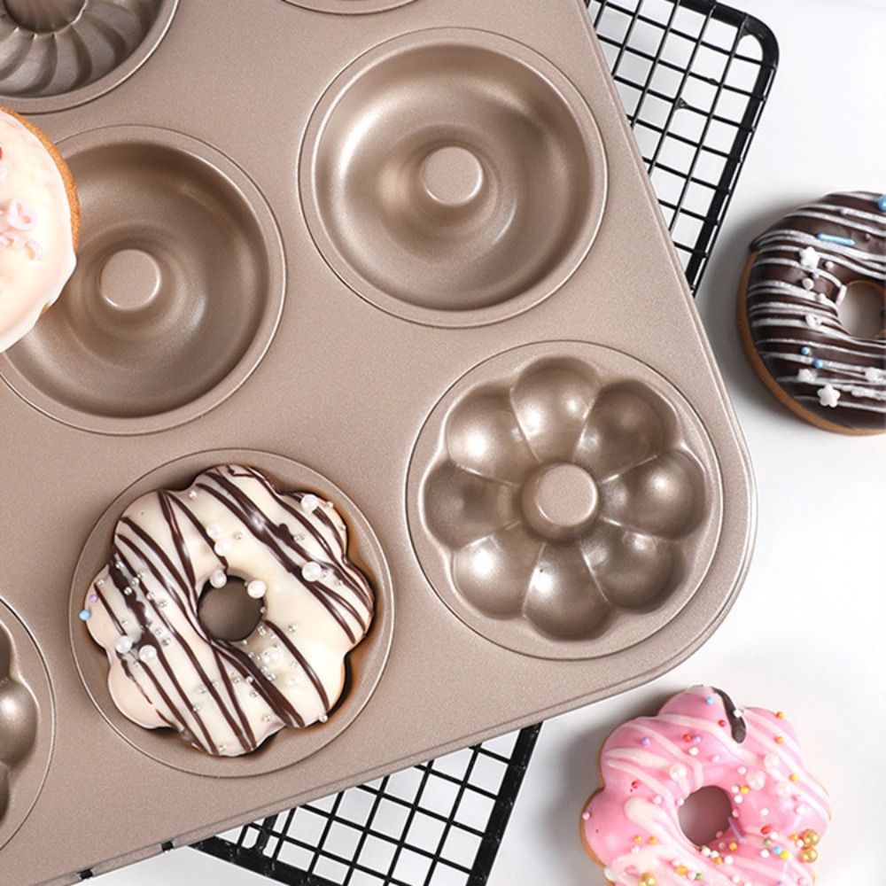 Stampo da Forno per Donut e Muffin a 6/12 Cavità, Antiaderente, 4 Forme, Riutilizzabile in Acciaio al Carbonio, per Uso Domestico e Professionale
