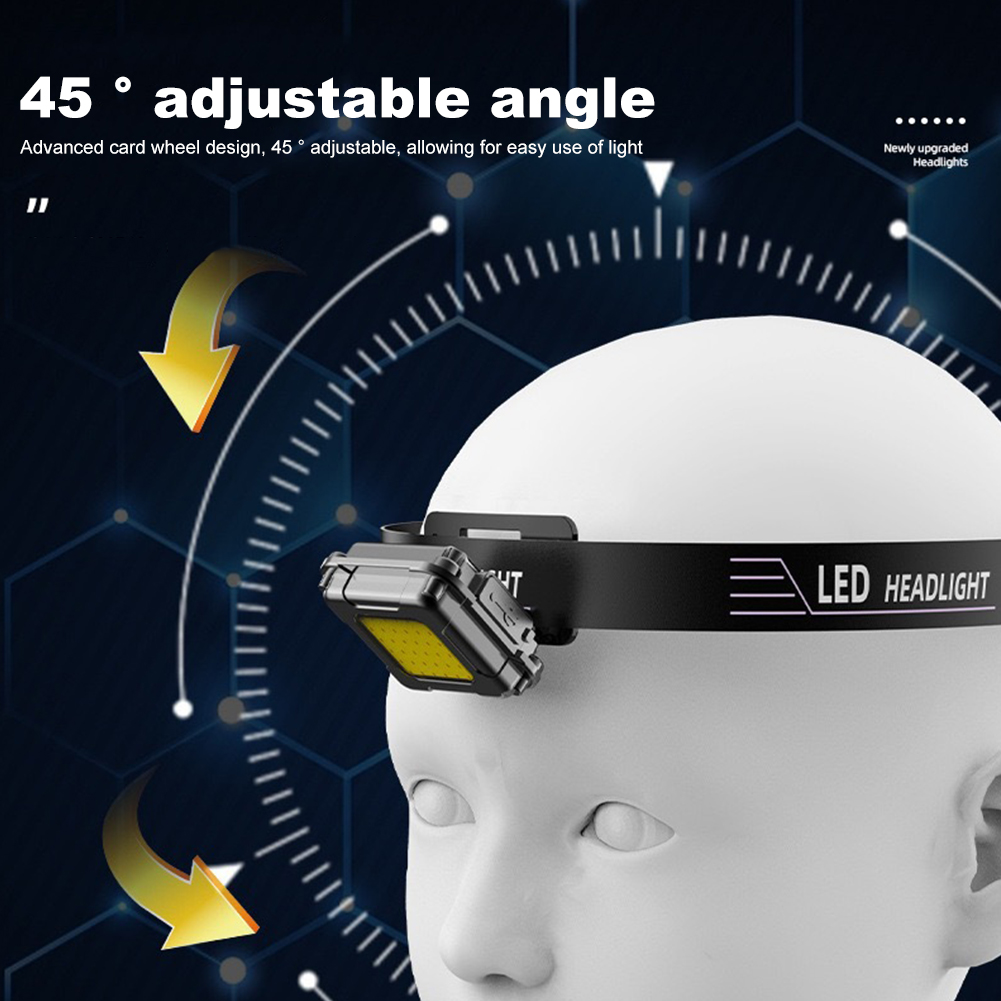 Linterna frontal LED con 4 modos de luz, linterna frontal multifuncional, linterna de trabajo recargable por USB, Mini faro LED COB para acampar y hacer senderismo