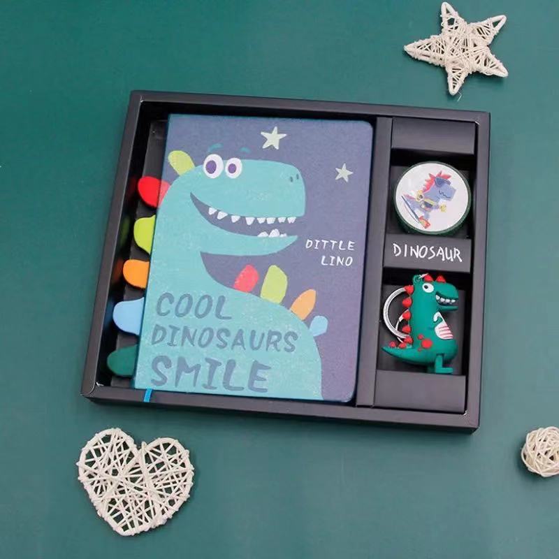 Cartoon little dinosaur hand ledger set color page note notepad color diary student birthday graduation: A