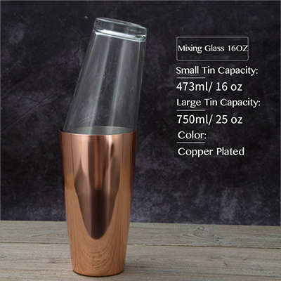 5 forskellige farver boston shaker bar shaker i rustfrit stål & 16 oz.  med/uden recept blandeglas kit: Kobberbelagt