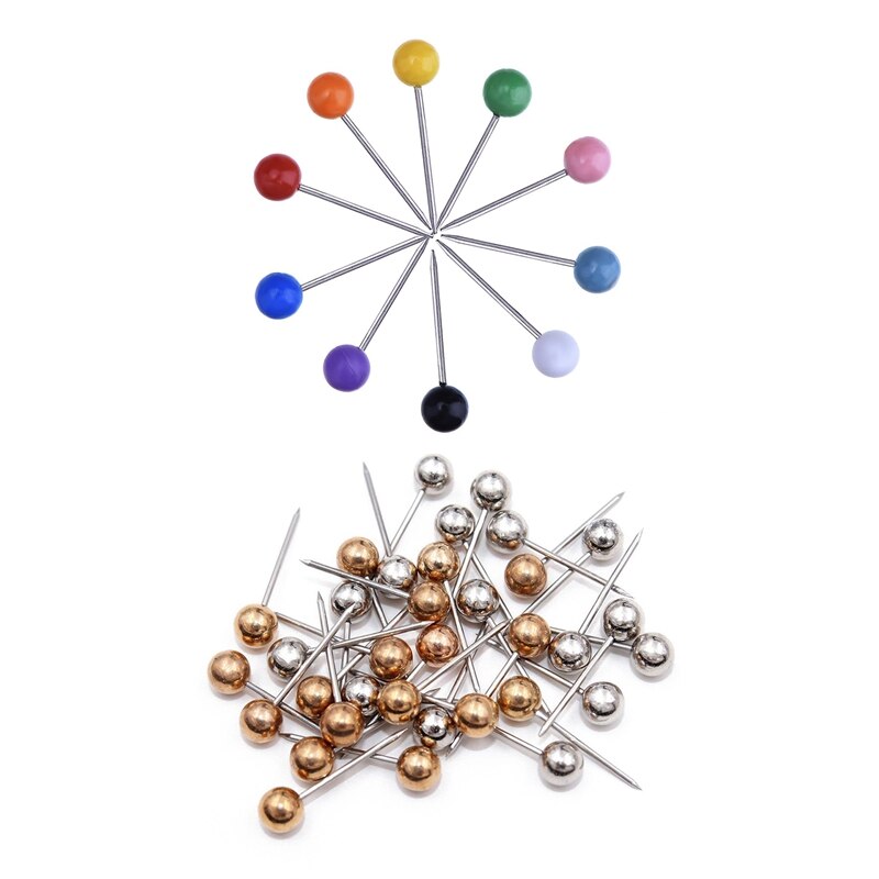 500 Stuks Kaart Kopspijkers Push Pins Plastic Kop Met Stalen Punt, 4Mm & 400Pcs (Goud & Zilver)