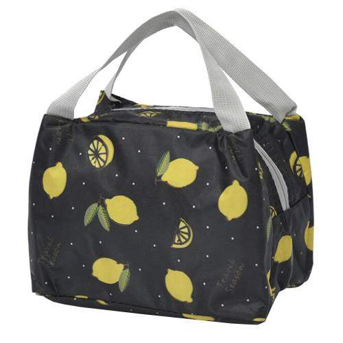 Women Kid Stylish Portable Flower Lemon Bird Food Catus Storage Bag Picnic Pouch food storage bag has a compact size, Beach bag: Black Lemon