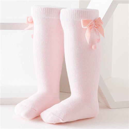 Chaussettes hautes pour bébé fille, chaussettes longues en coton, accessoires pour bébé de 0 à 3 ans, automne et hiver: Rose / S 0to12Month