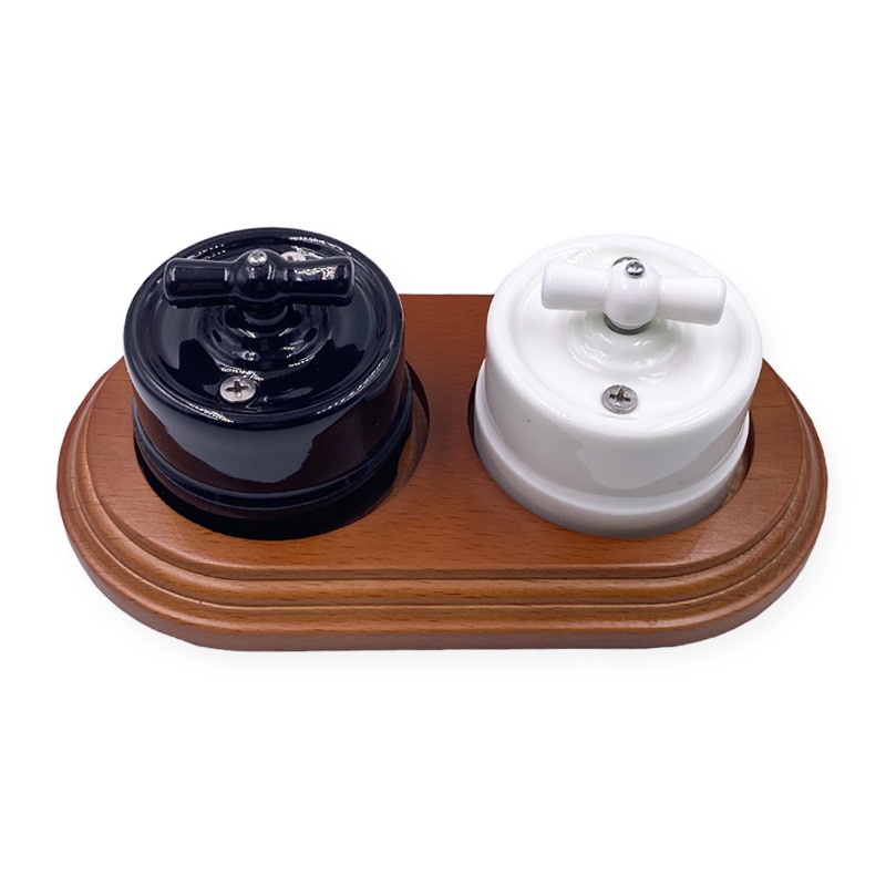Home Improvement High Wall Light Knob Switch Ceramic Rotary Switch and 1-3 Gang Wooden Base