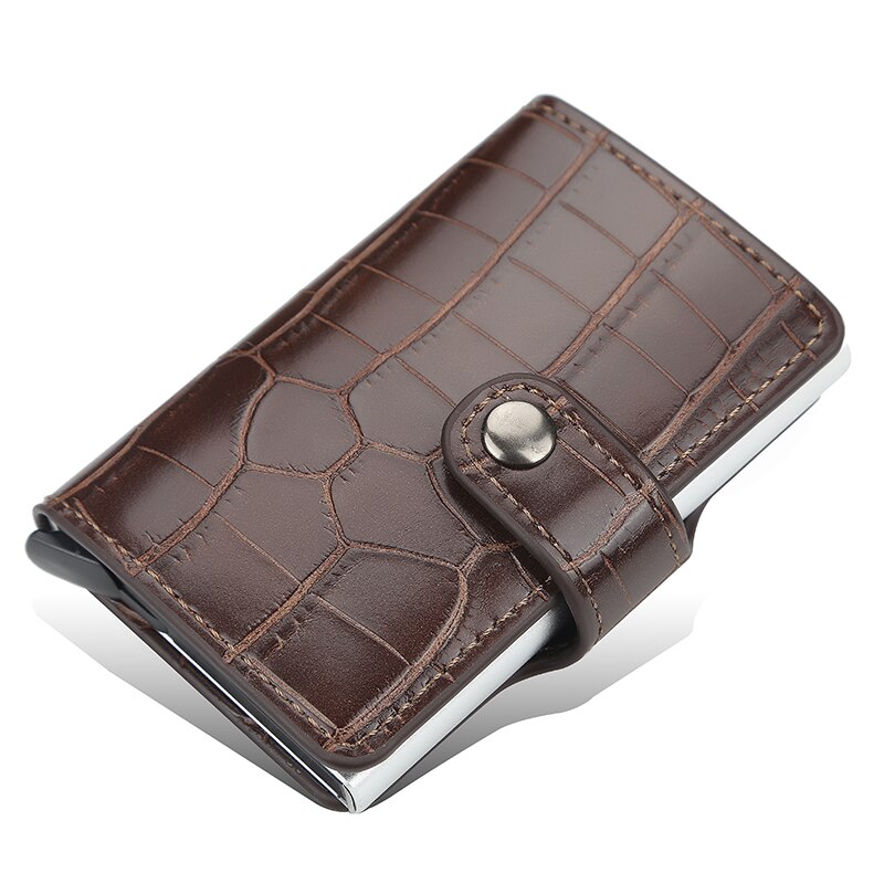 RFID Blocking Protection Men Wallet ID Credit Card Holder Leather Metal Aluminum Business Bank Cardholder Purse: 9132 coffee