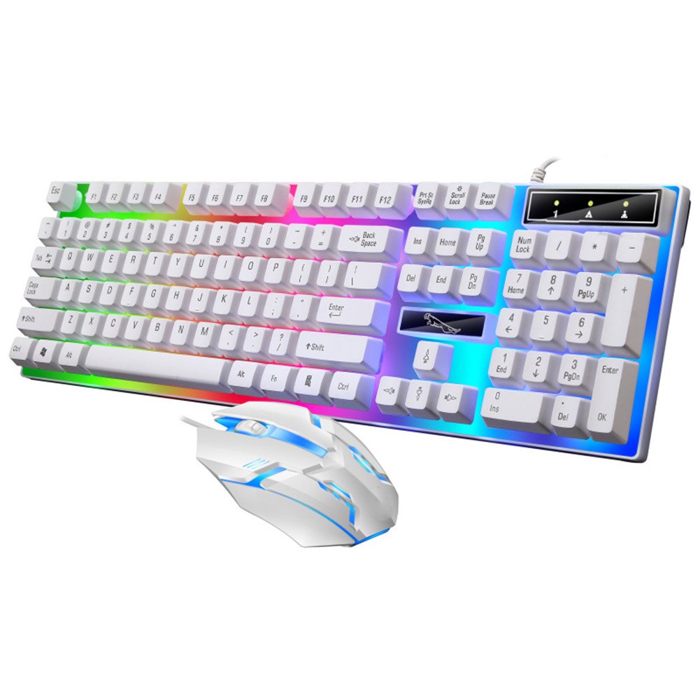 Kablet gaming tastatur og mus sett fargerik led bakgrunnsbelyst usb gaming tastatur mus for bærbar pc spillere nk-shopping: Hvit