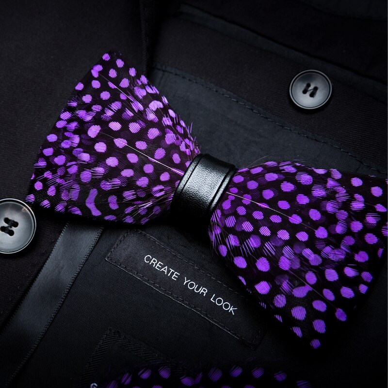 Ricnais – nœud papillon en cuir et plume pour homme, fait à la main, avec boîte , accessoires pour fête de mariage