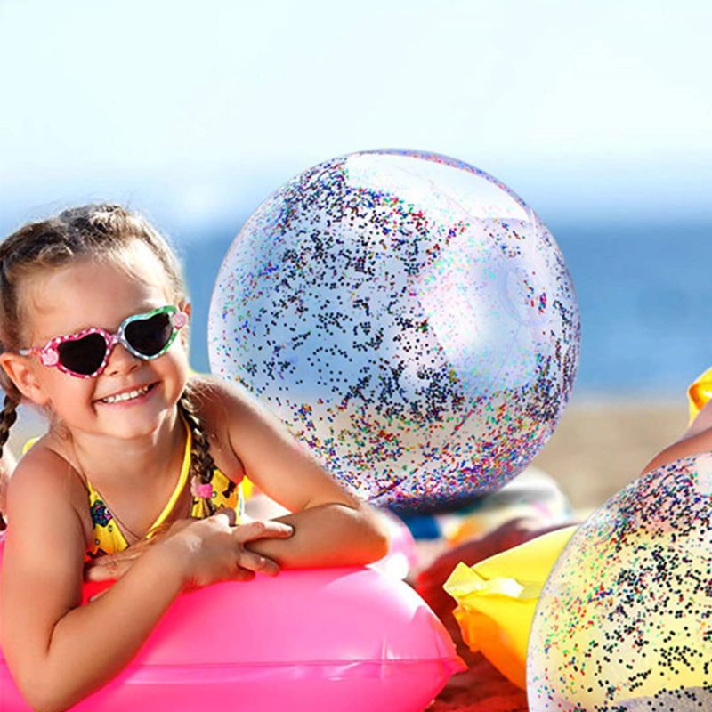 transparent Pailletten Aufblasbare Strand Ball Jumbo Schwimmbad Spielzeug Konfetti funkeln Klar