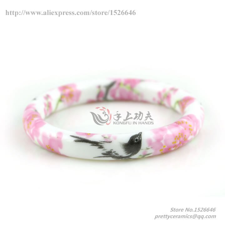 vintage flower ceramics bangles chinese traditional Classic jewelry Accessory china classic: pink bird