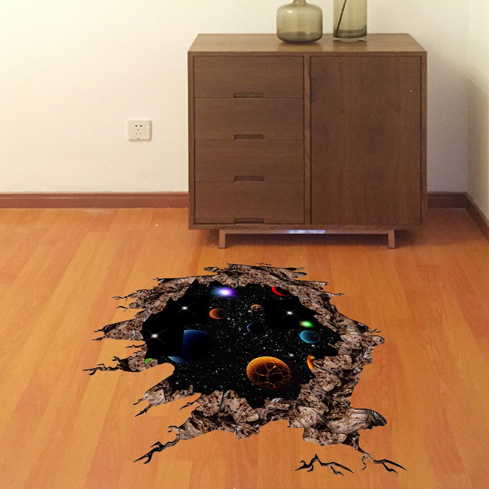 3D Cosmic Space planet Broken wall stickers for kids rooms bedroom nursery home decoration decals murals Break the wall sticker