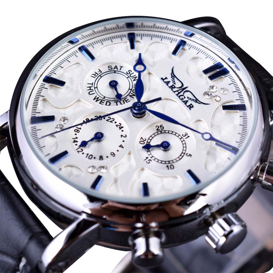 Jaragar Blauw Glas Zwart Zilver Automatische Horloge Roestvrij Staal Datum Klok Lichtgevende Mannen Zakelijke Mechanische Horloge: GMT939-1Small