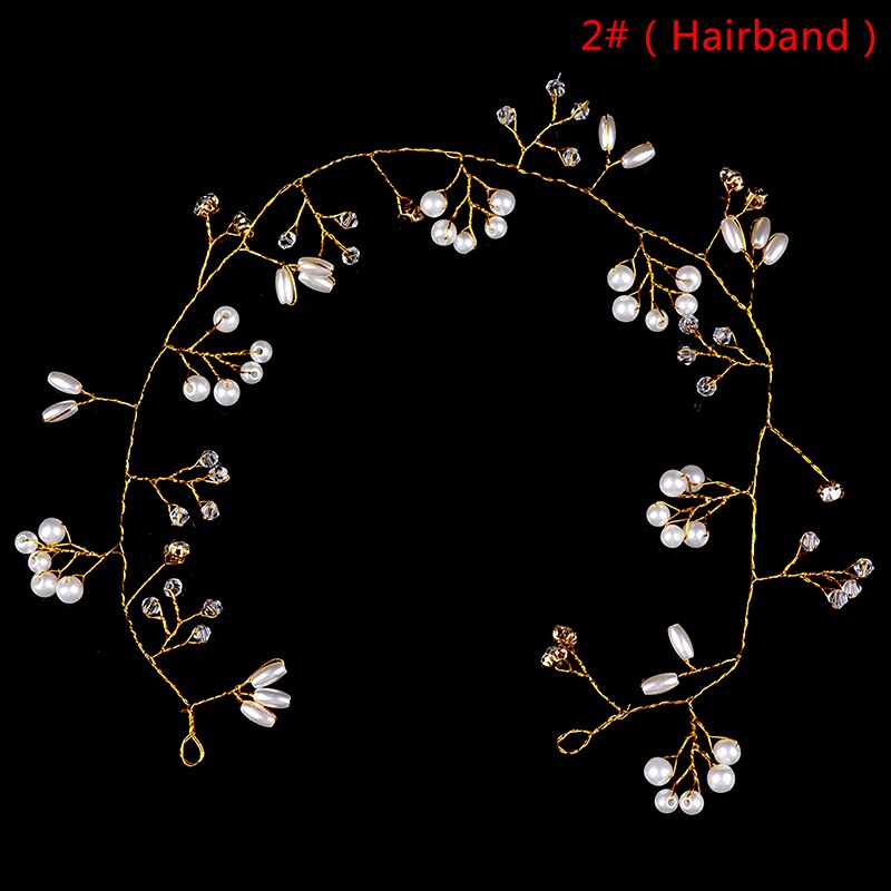 Charm Bead Haar Stuk Bloemen Parel Hoofdband Tiara Bruid Hoofd Sieraden Strass Lange Haaraccessoires Voor Bruiloft 5 Stijlen