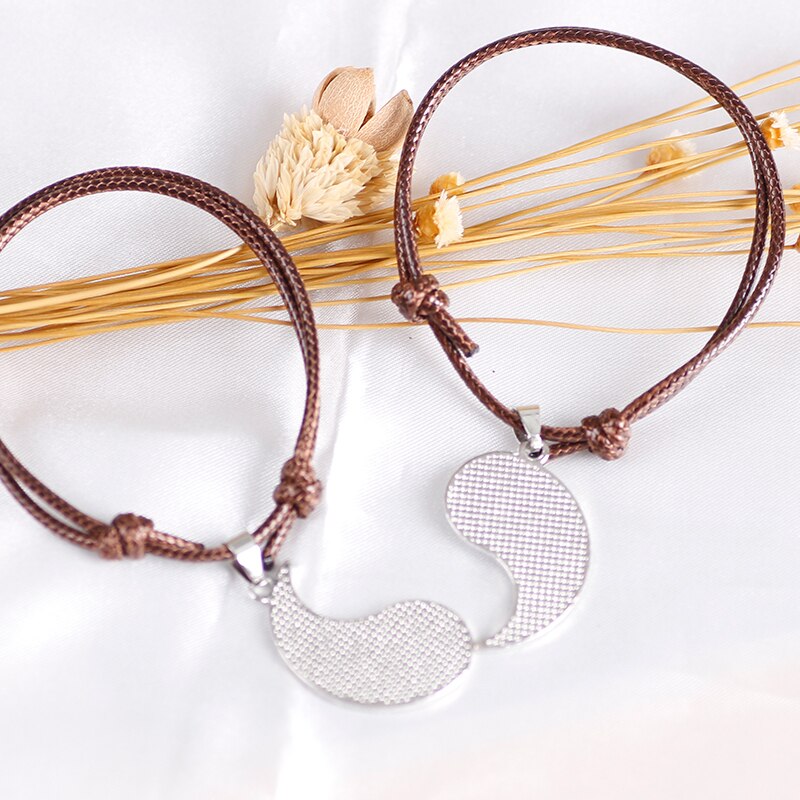 Bracelet tressé en cuir chinois, corde, Style ethnique, pendentif Tai Chi pour Couple, meilleur ami, bijoux d'amitié