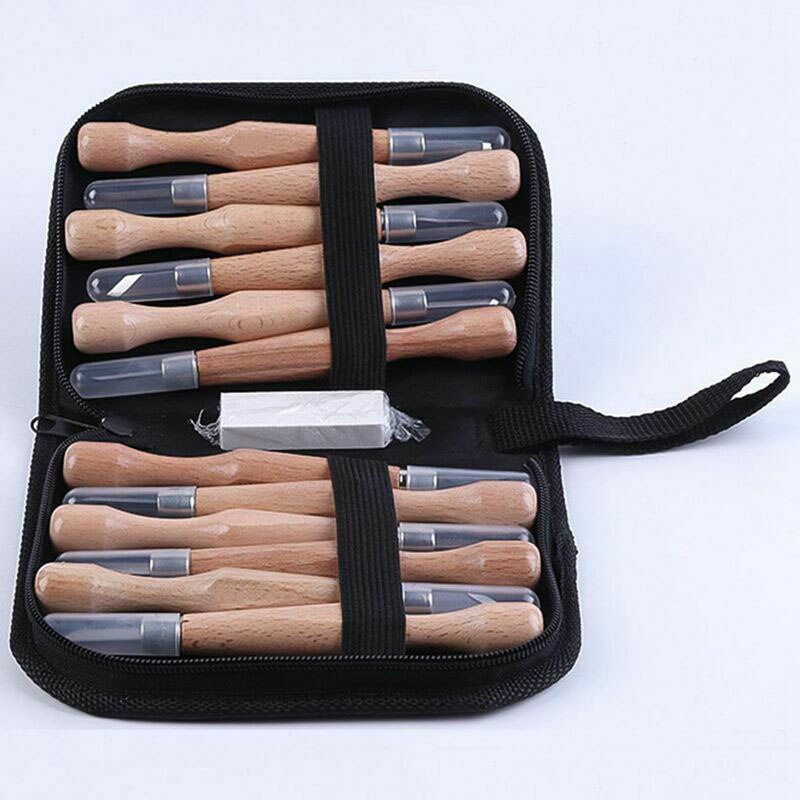 12Pcs Wood Carving Tool Set SK7 Carbon Steel Cutter Kit Wood Carving Chisel Sharpener DIY Woodworking Carpentry Carving Tools