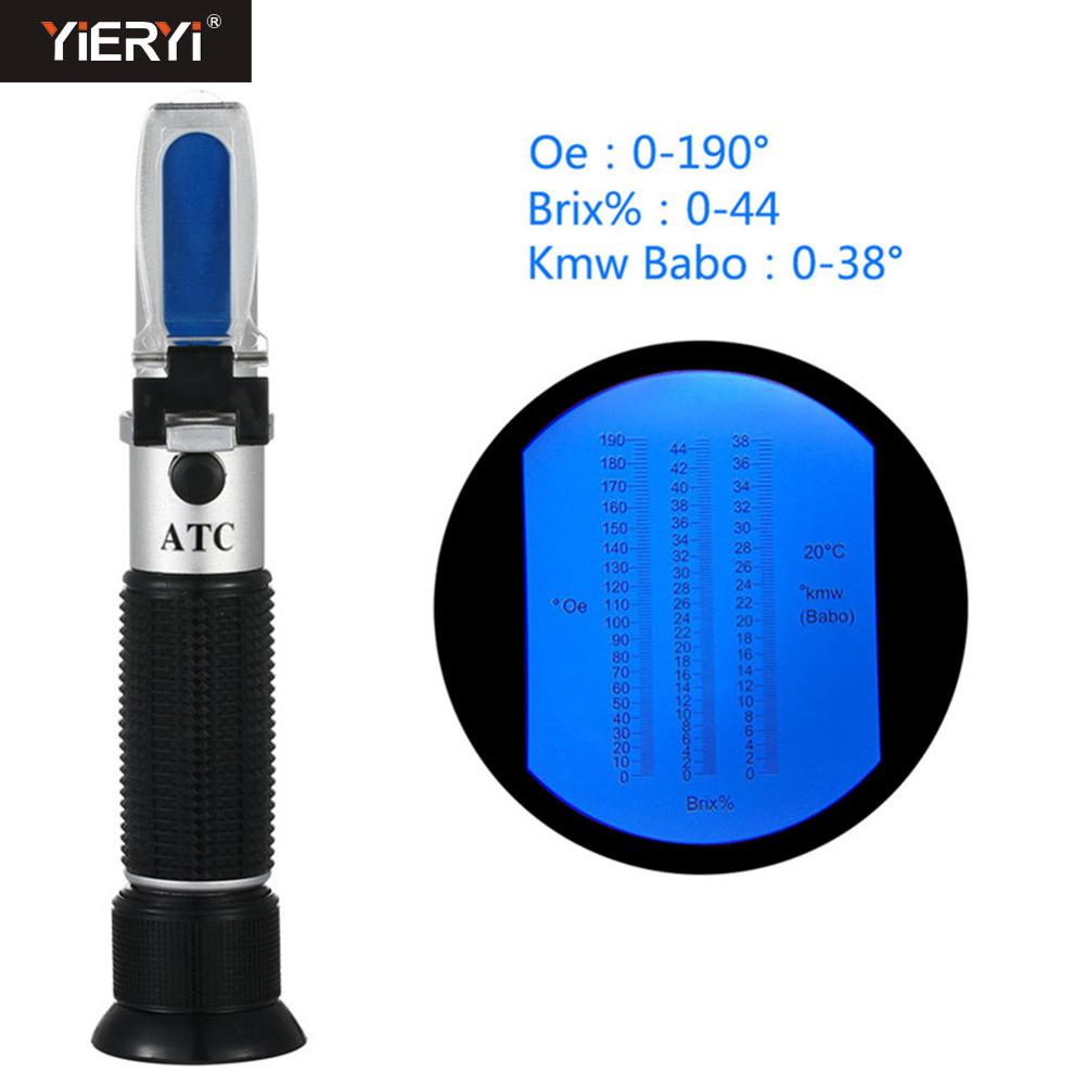 Yieryi 3 in 1 brix refraktometer  , 0 to 44%  brix 0 to 190 oe oechsle 0 to 38 kmw refractometer vin øl juice måleinstrument