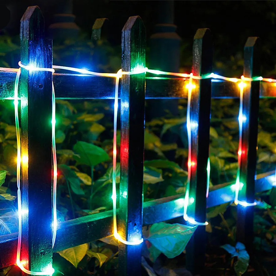 Corde lumineuse LED de noël basse tension, 8 modes, étanche, 12M, 100LED, Tube clair extérieur, corde lumineuse et chaîne pour terrasse, Patio, jardin