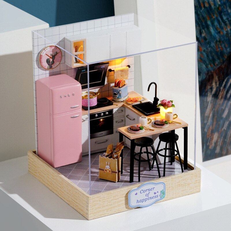 Miniatyr sött rum barn gör-det-själv dockhus möbler 3d trä miniatyrer dockhus barn leksak födelsedag jul: K