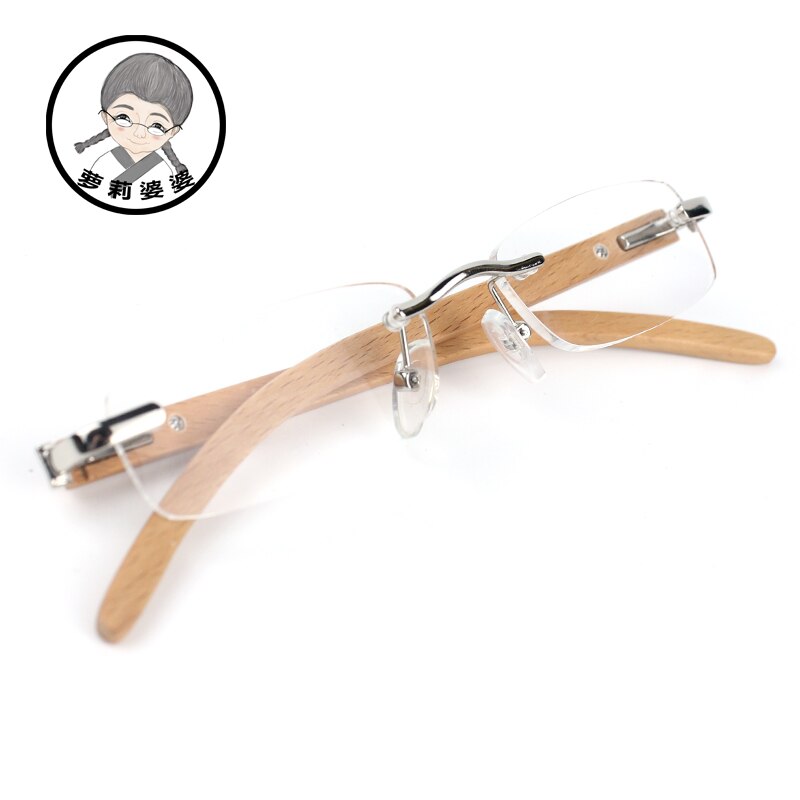 Gafas de lectura sin montura para hombre y mujer, lentes de aumento, madera, acrílico transparente