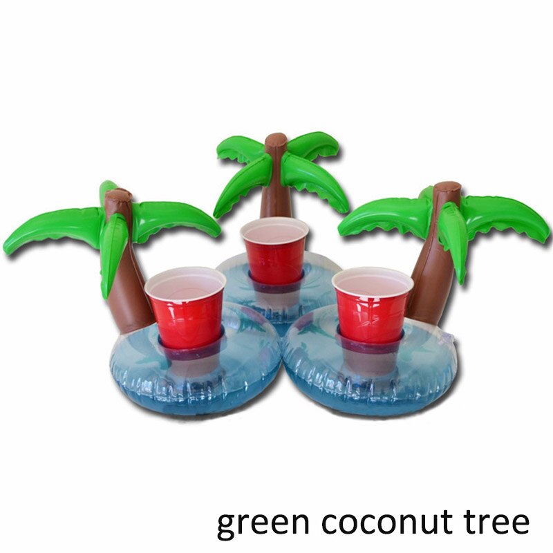 Oppustelig kopholder bryllupsfest dekoration strand tilbehør enhjørning flamingo flyde badning pool legetøj 1pc drikkeholdere: Grøn kokosnød træ