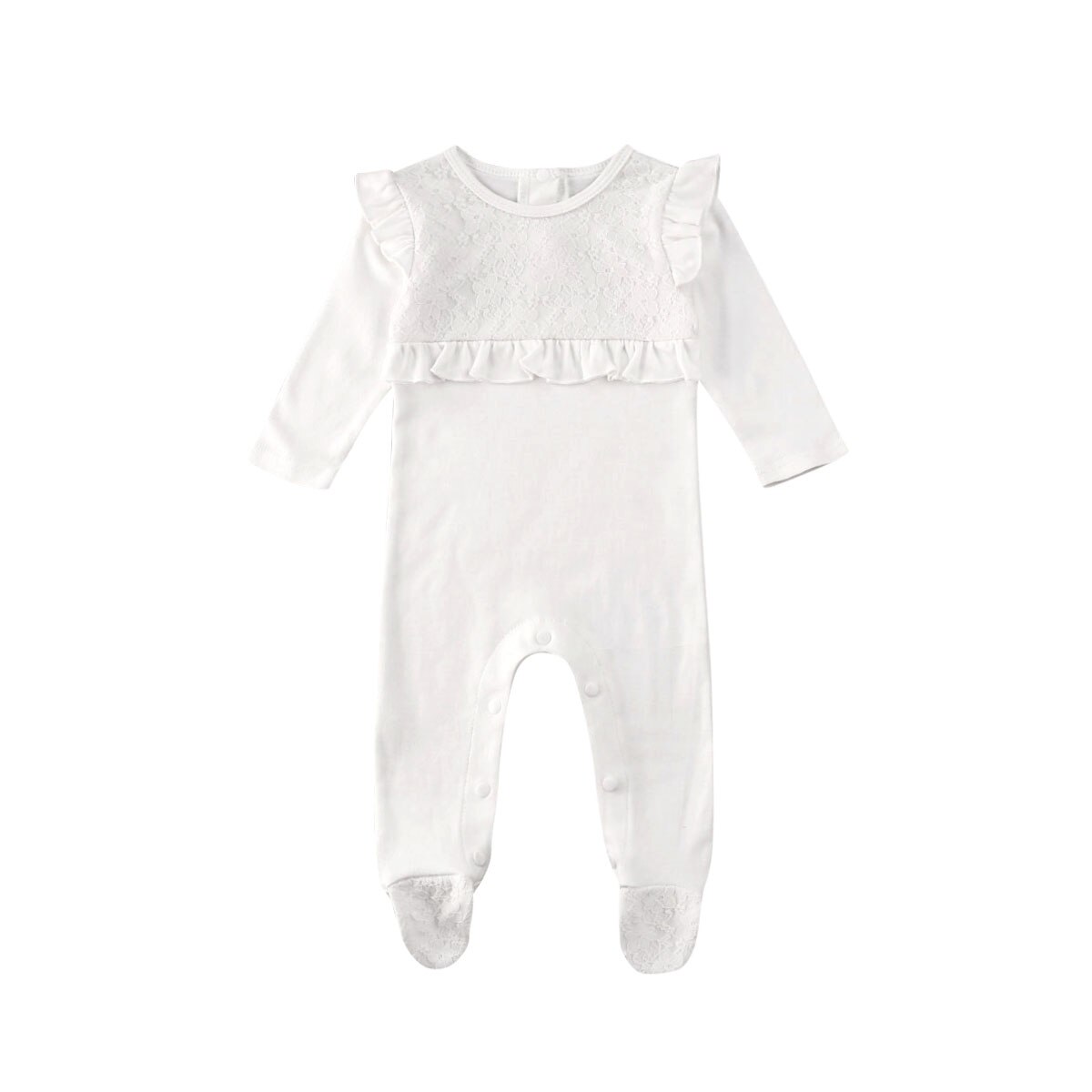 Weihnachten Neugeborene Baby Junge Mädchen Footies Kleidung Spitze Rüsche Langarm Feste Warme Outfits: WHITE / 18m