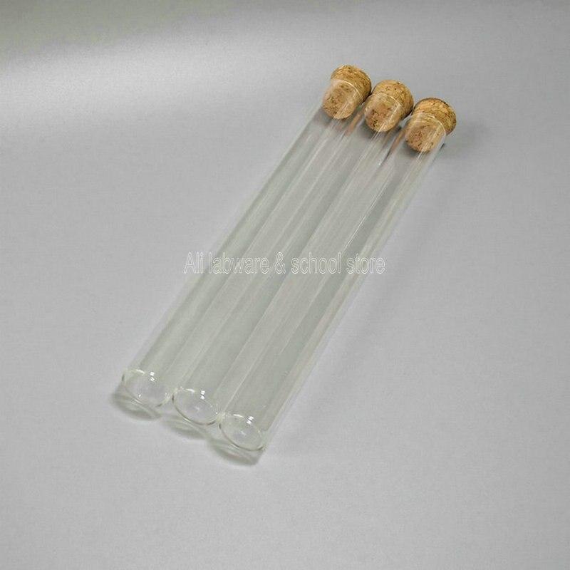 Tube à essai en verre de laboratoire avec bouchon en liège, 20x200mm, 5 pièces/lot